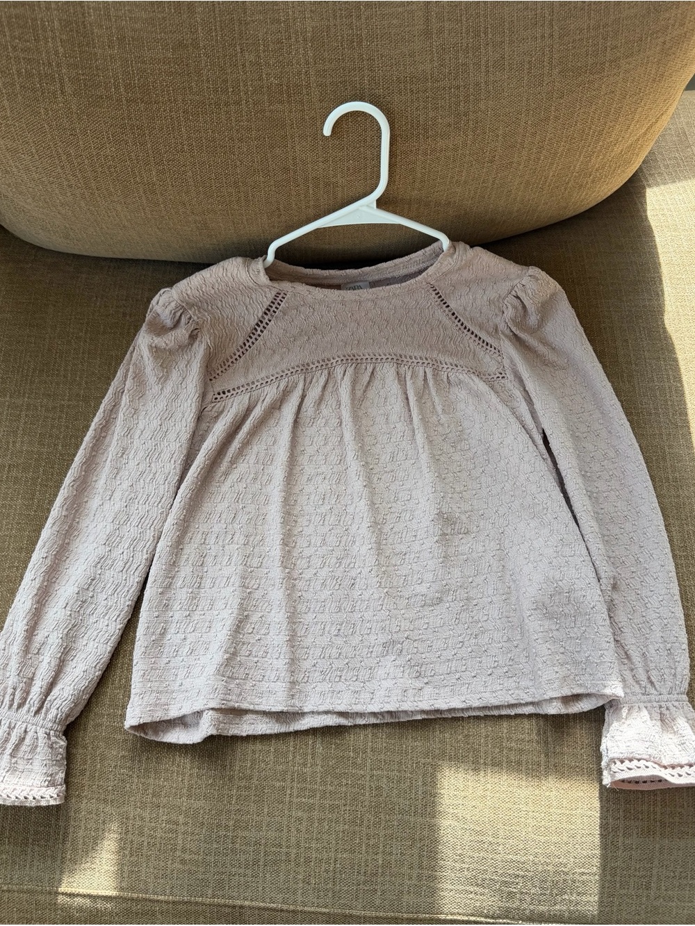 Zara Girls' Blush Lace-Trim Long Sleeve Top